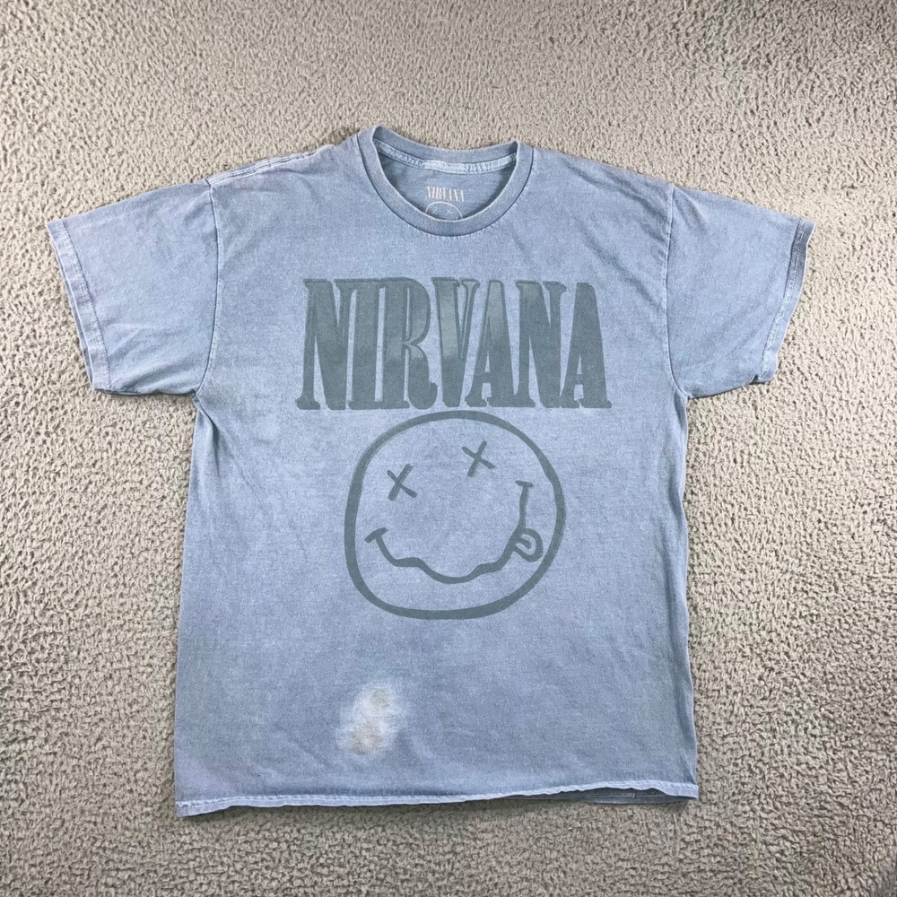 Nirvana T Shirt Men Large Blue Graphic Logo Grunge Gorpcore Short Sleeve